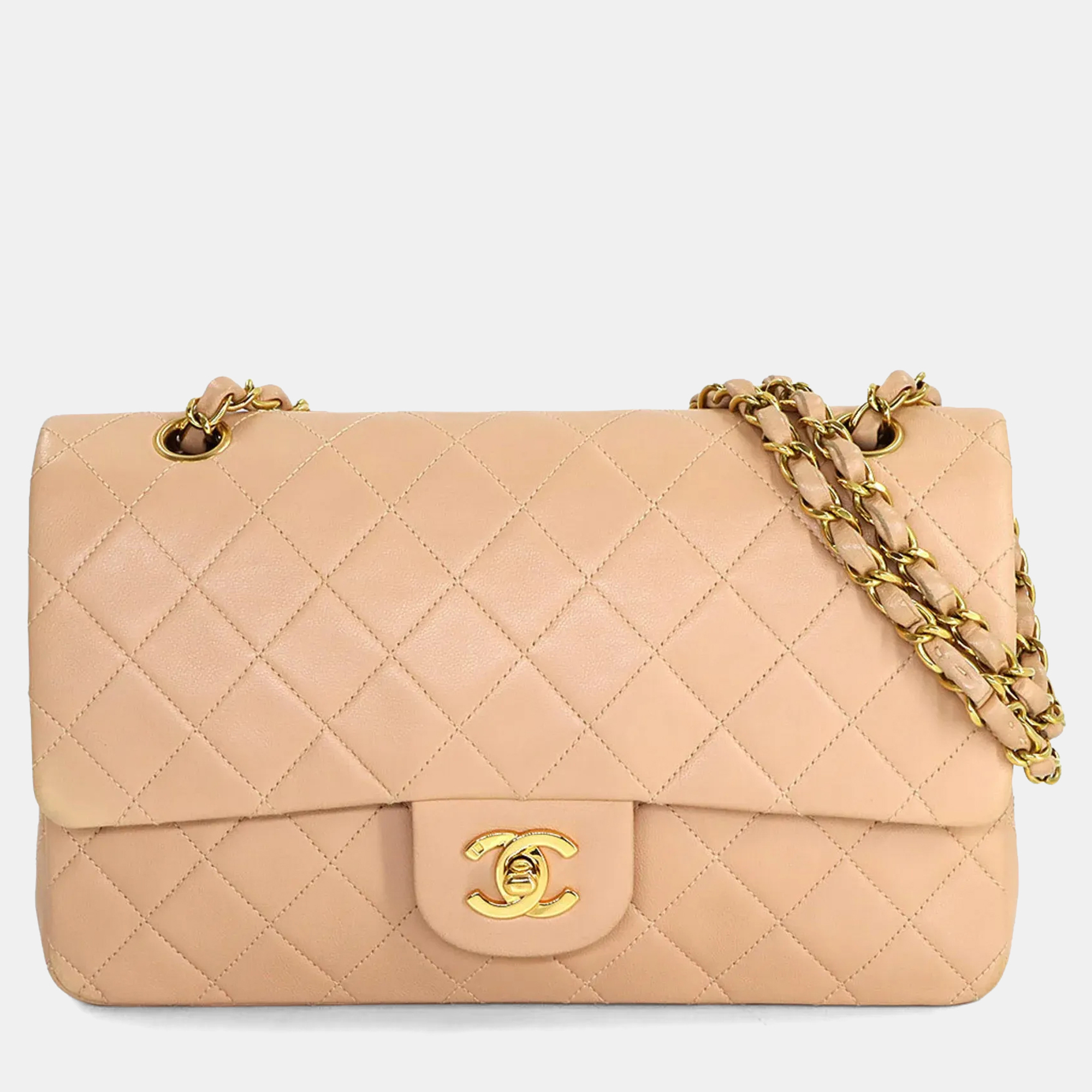 

Chanel Matelasse 25 Chain Shoulder Bag In Beige Lambskin