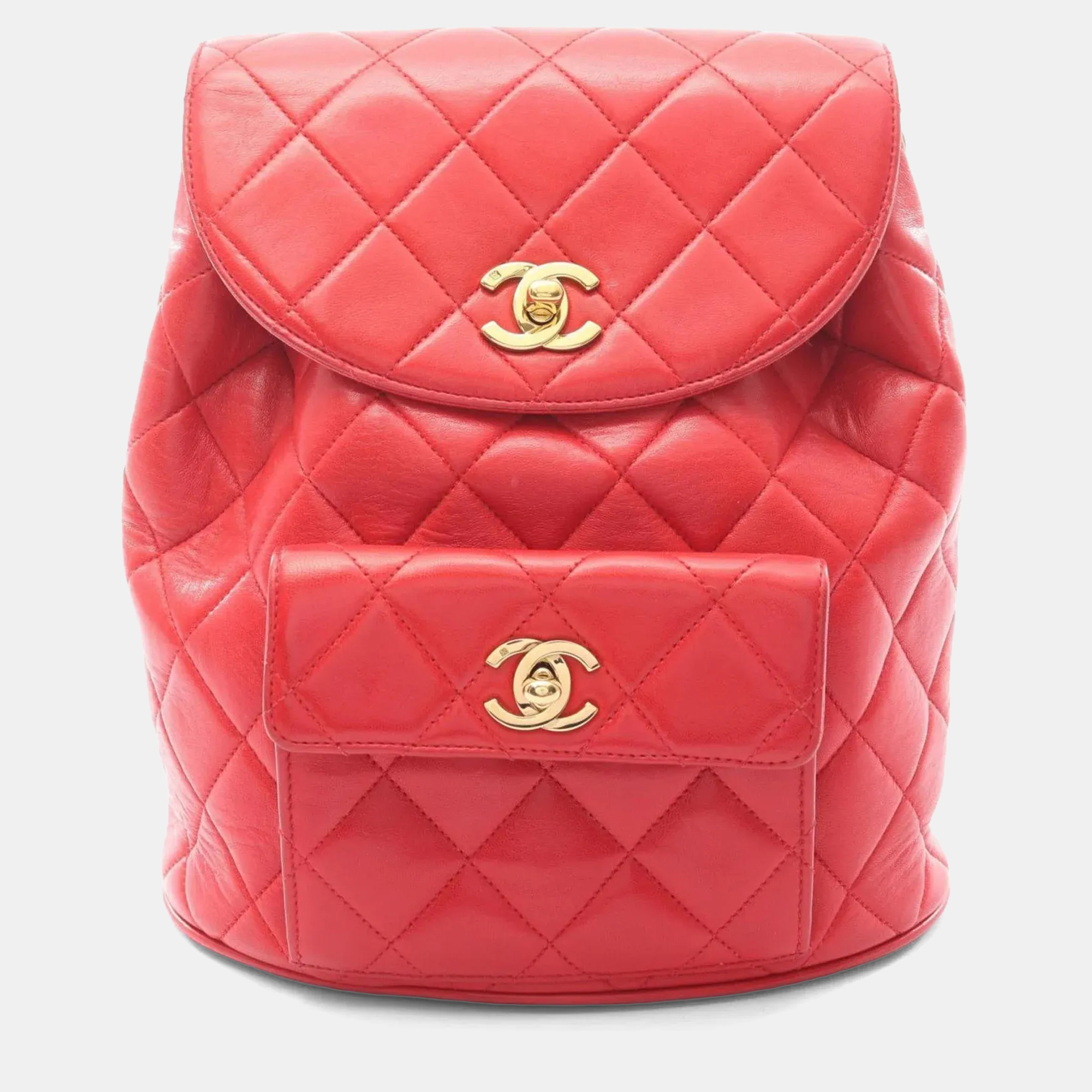 

Chanel Matelasse Red Lambskin Leather Backpack Bag