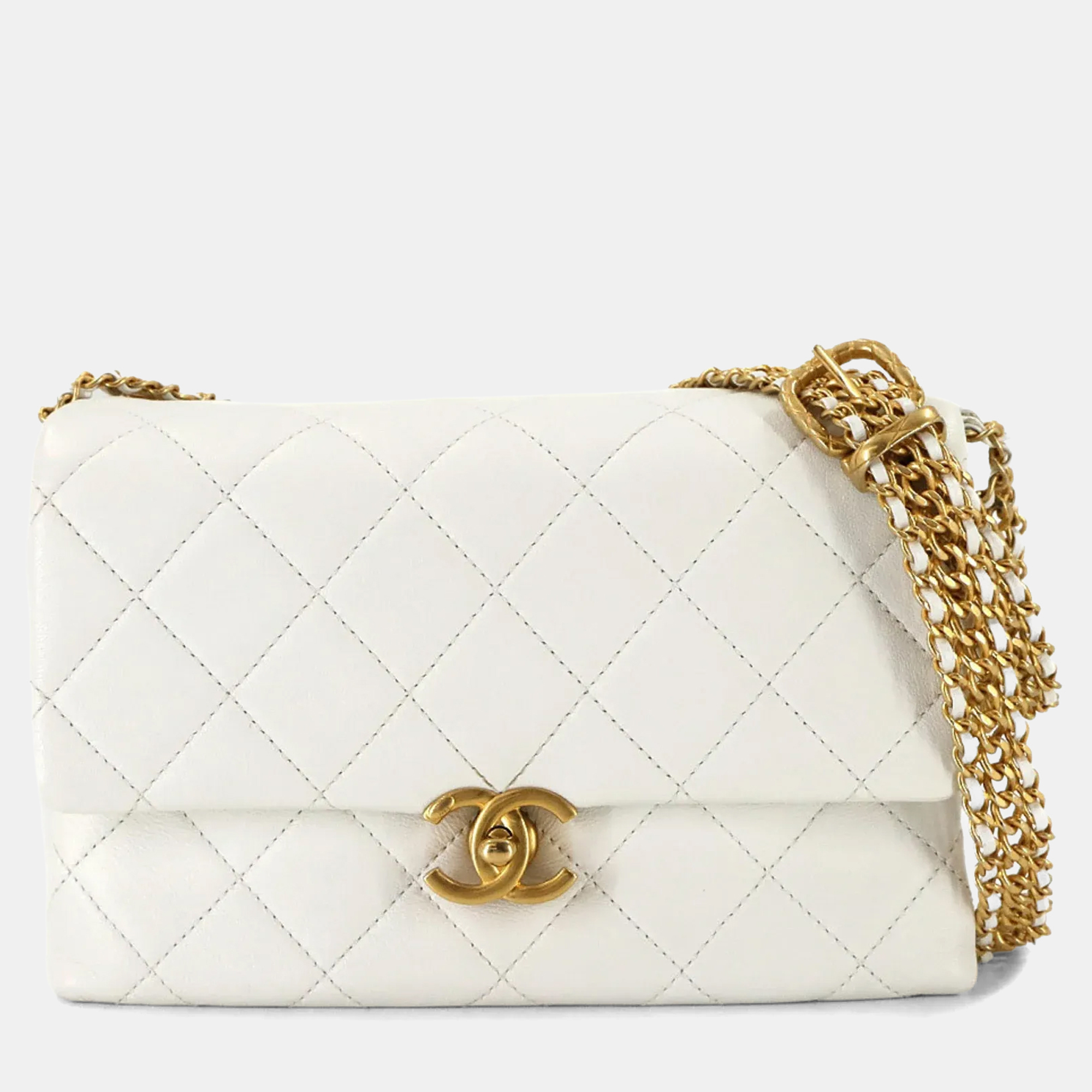 

Chanel Matelasse White Calfskin Leather Shoulder Bag