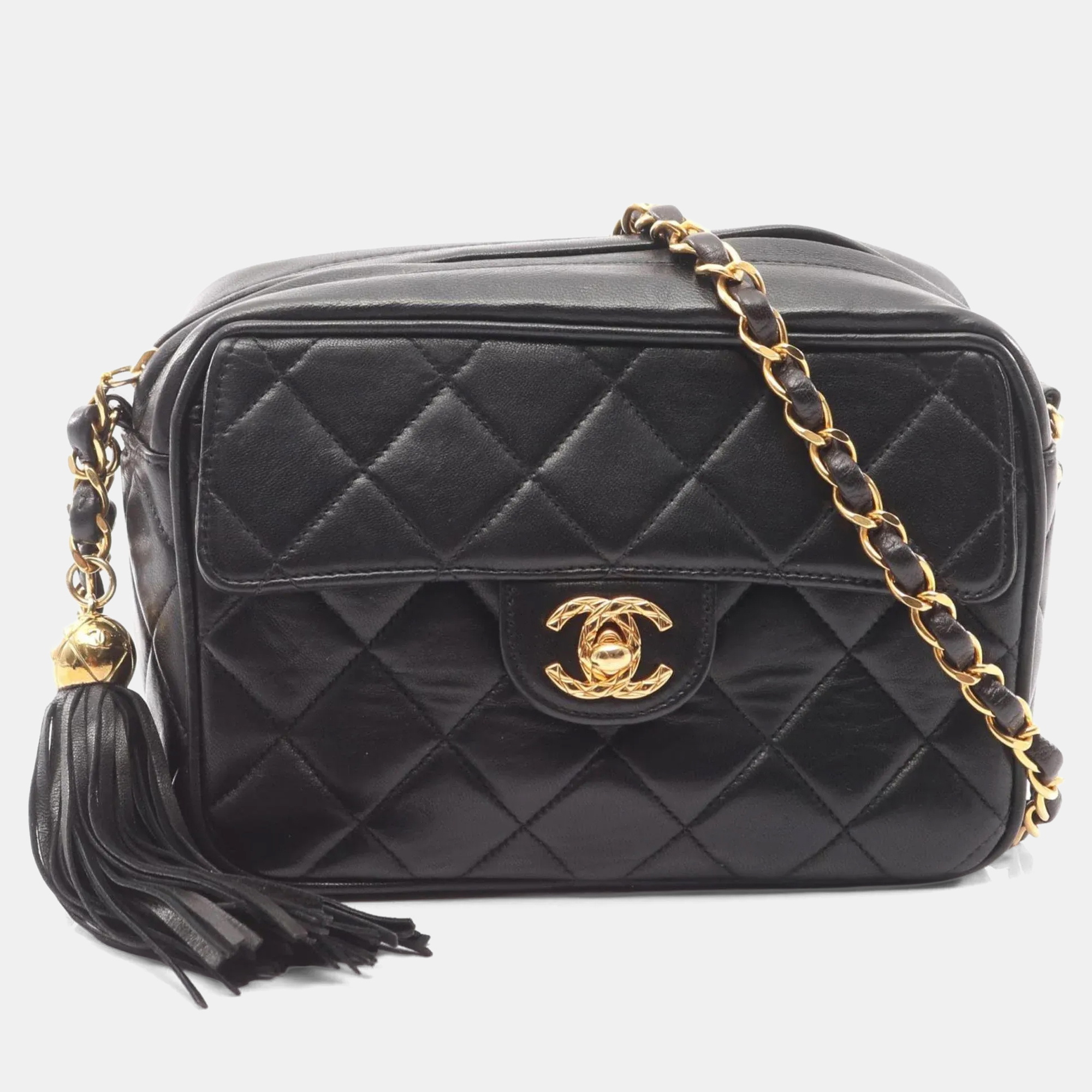 

Chanel Matelasse Black Lambskin Leather Shoulder Bag