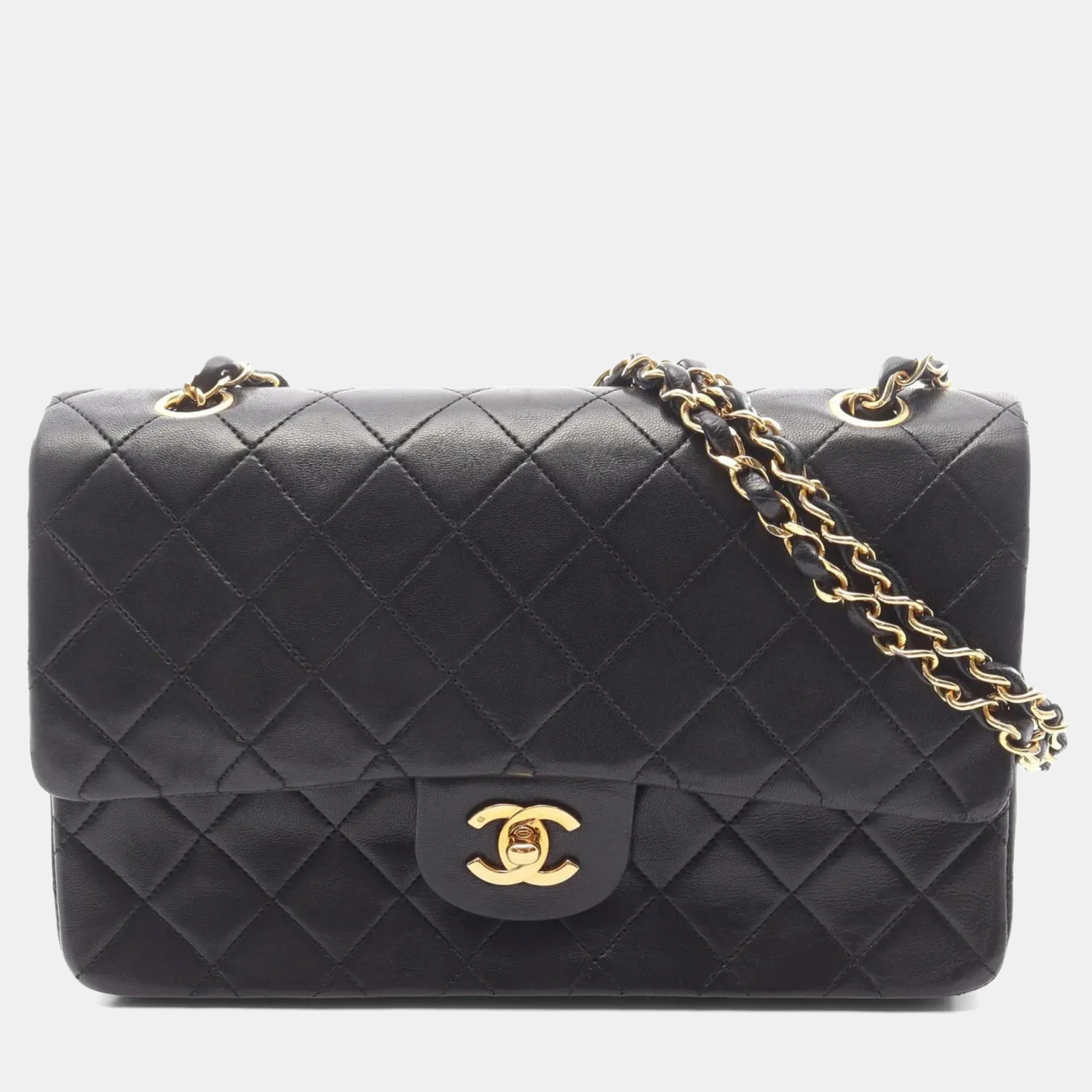 

Chanel Matelasse Double Flap Black Lambskin Leather Shoulder Bag