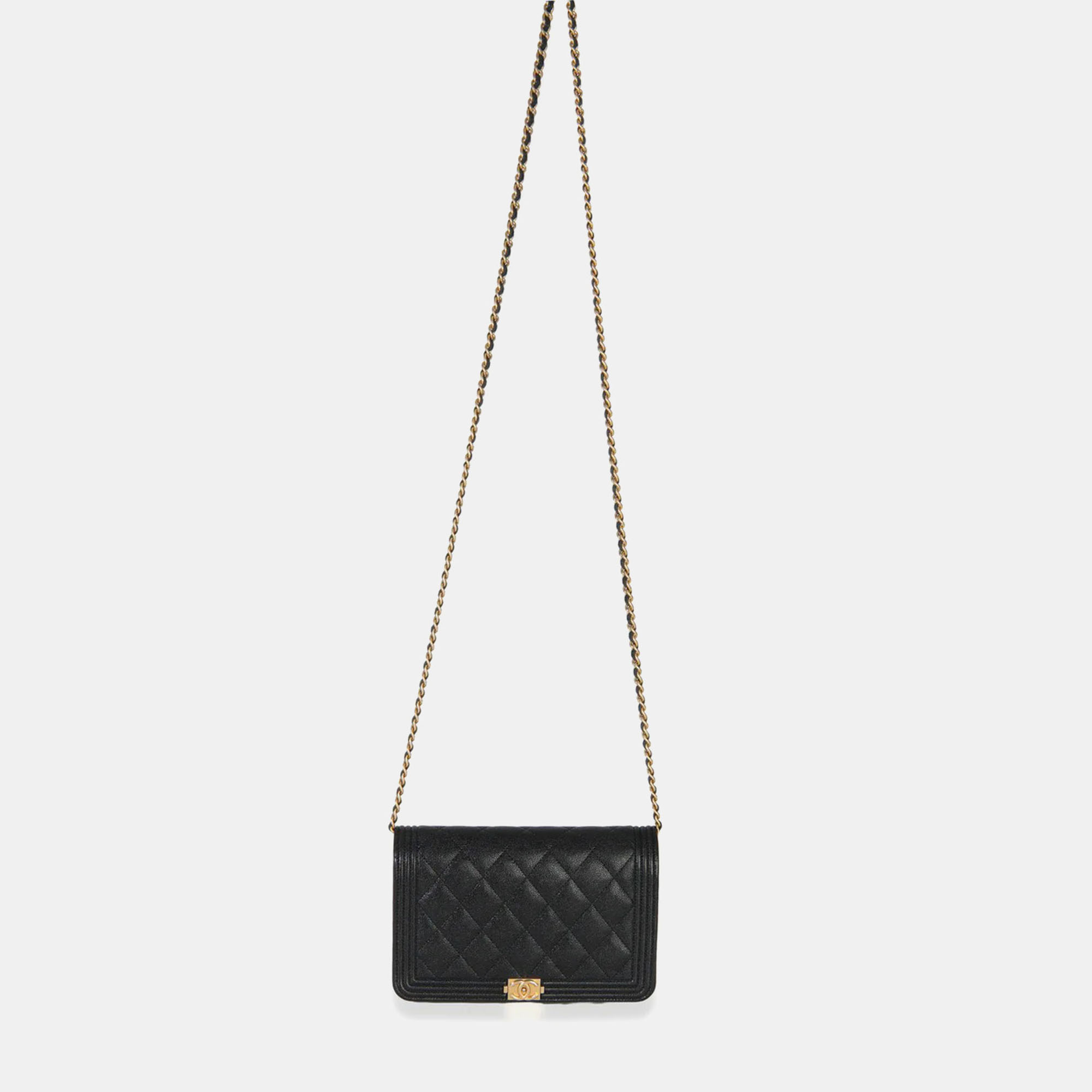 

Chanel Boy Black Quilted Caviar Leather Wallet On Chain