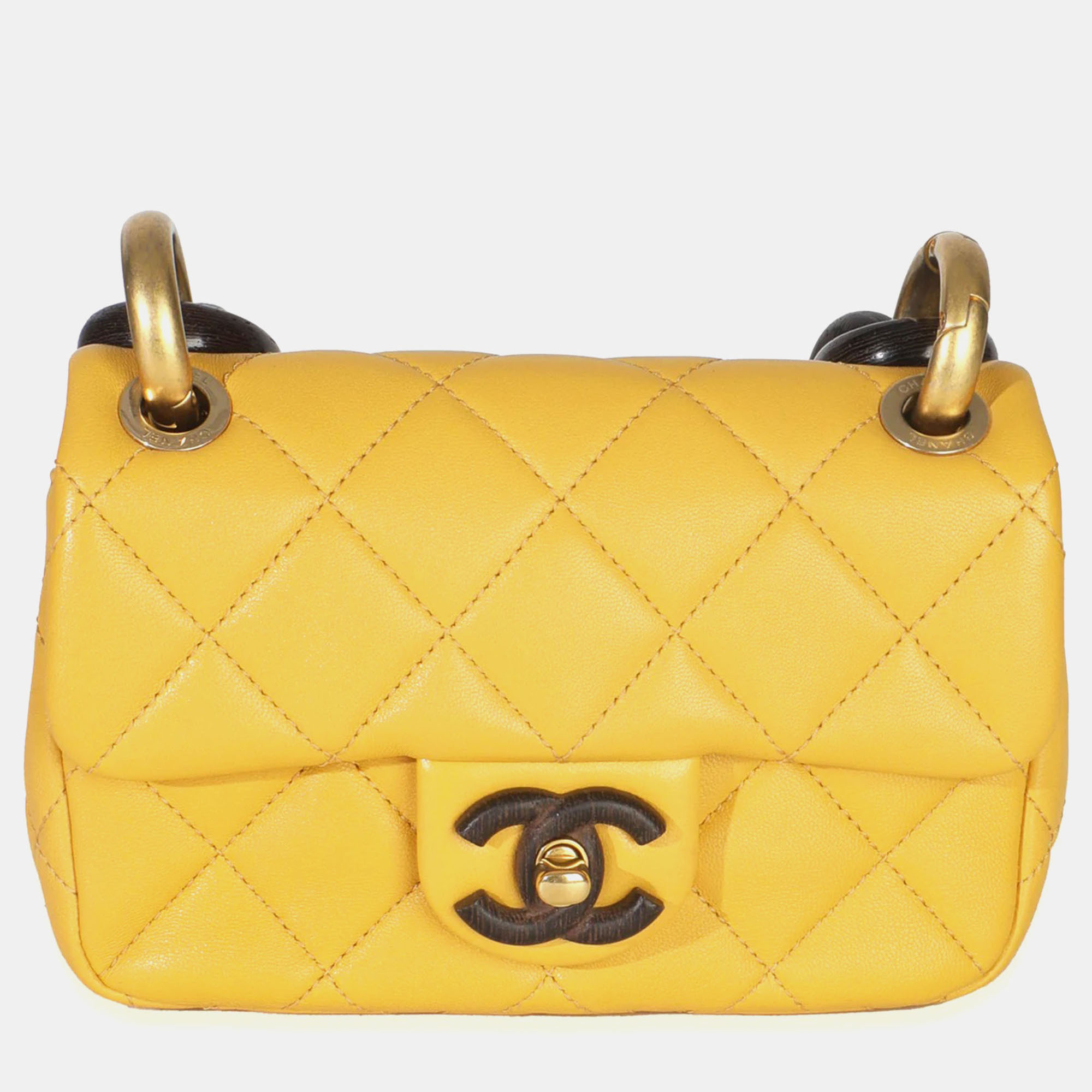 

Chanel Mini Yellow Quilted Lambskin Wenge Wood Flap Bag