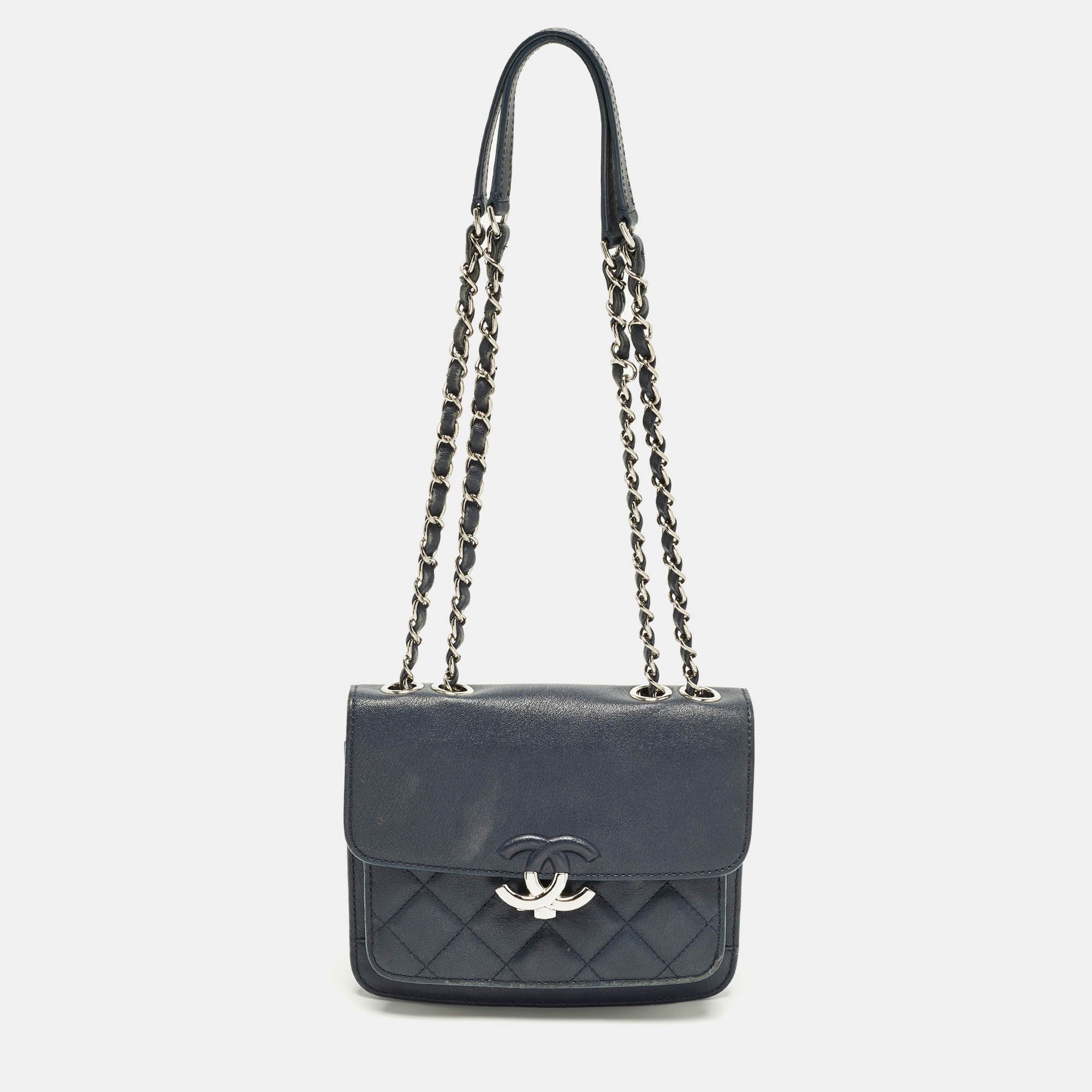 

Chanel CC Box Flap Navy Blue Quilted Leather Bag