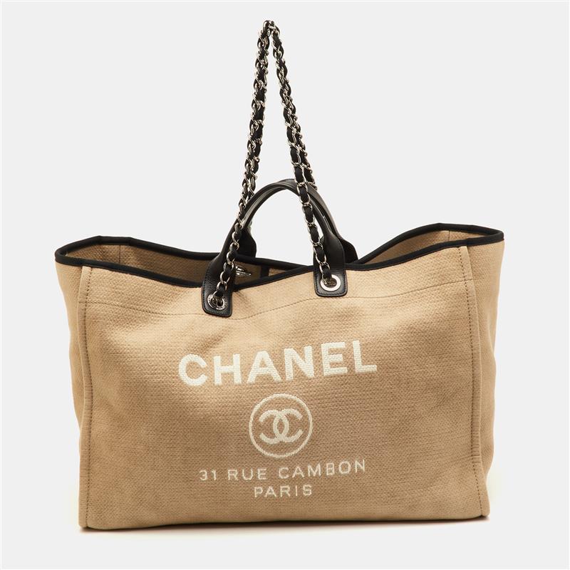 

Chanel Deauville CC Beige/Black Canvas and Leather Shopper Tote