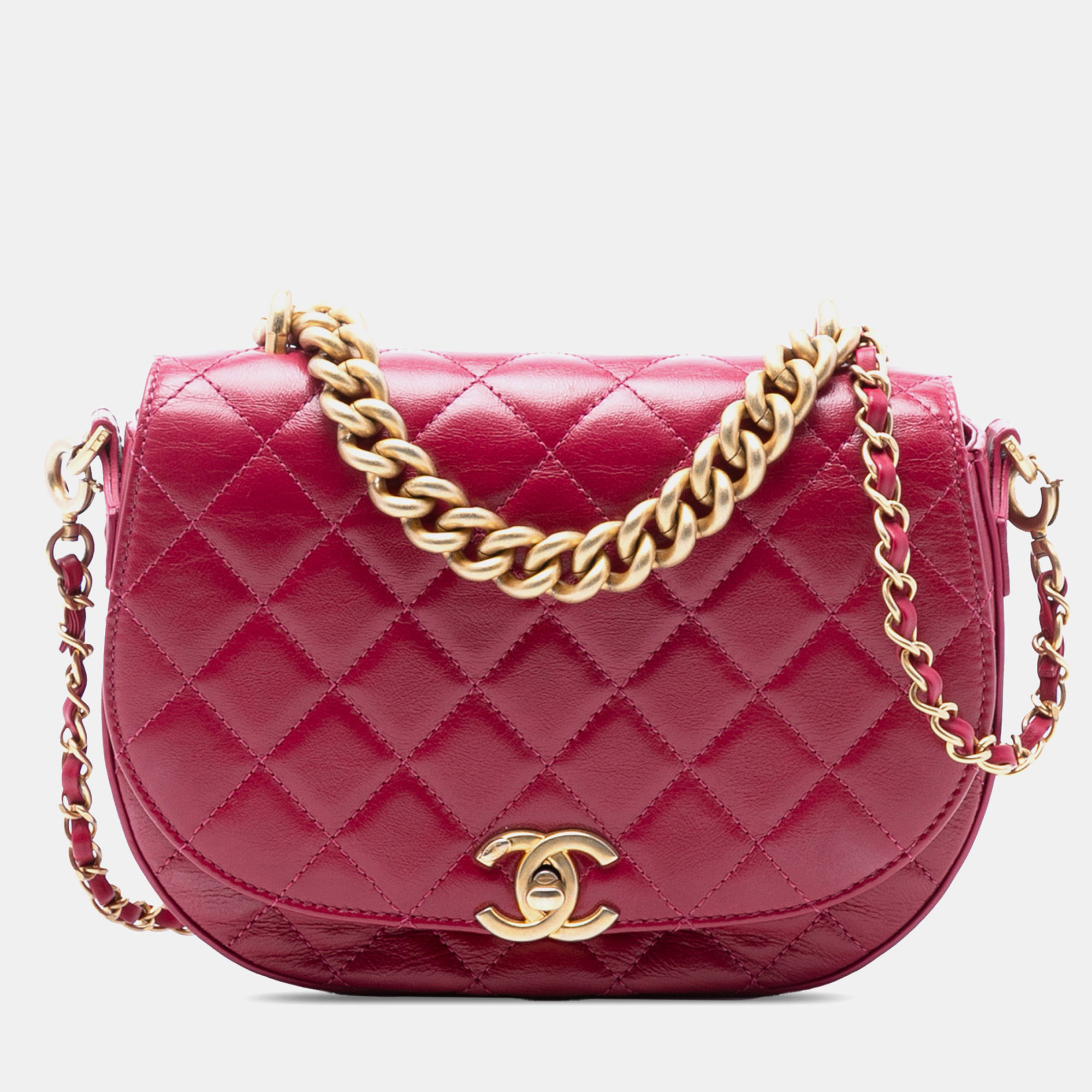 

Chanel Pink CC Quilted Shiny Calfskin Single Flap