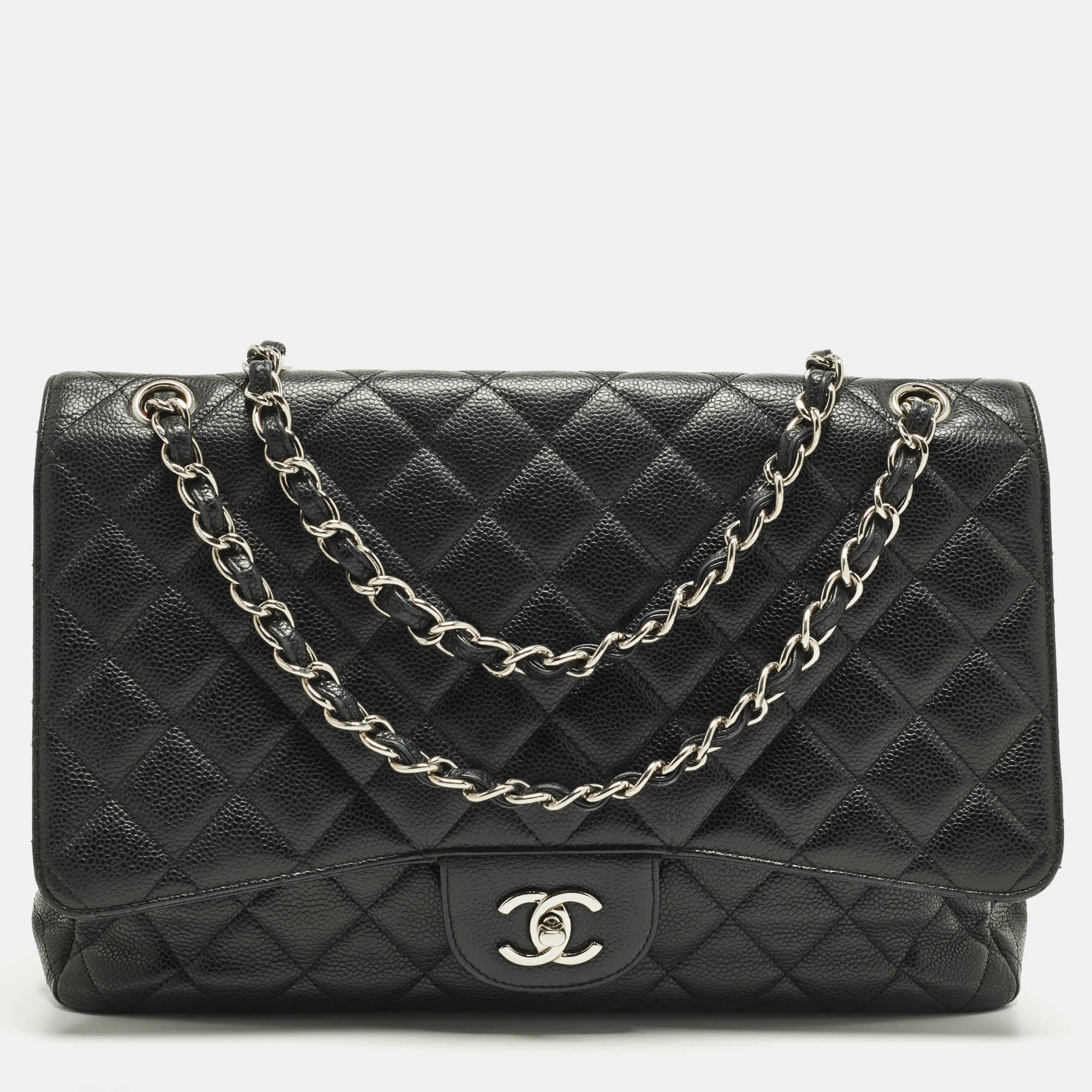

Chanel Classic Single Flap Maxi Black Caviar Quilted Leather Bag