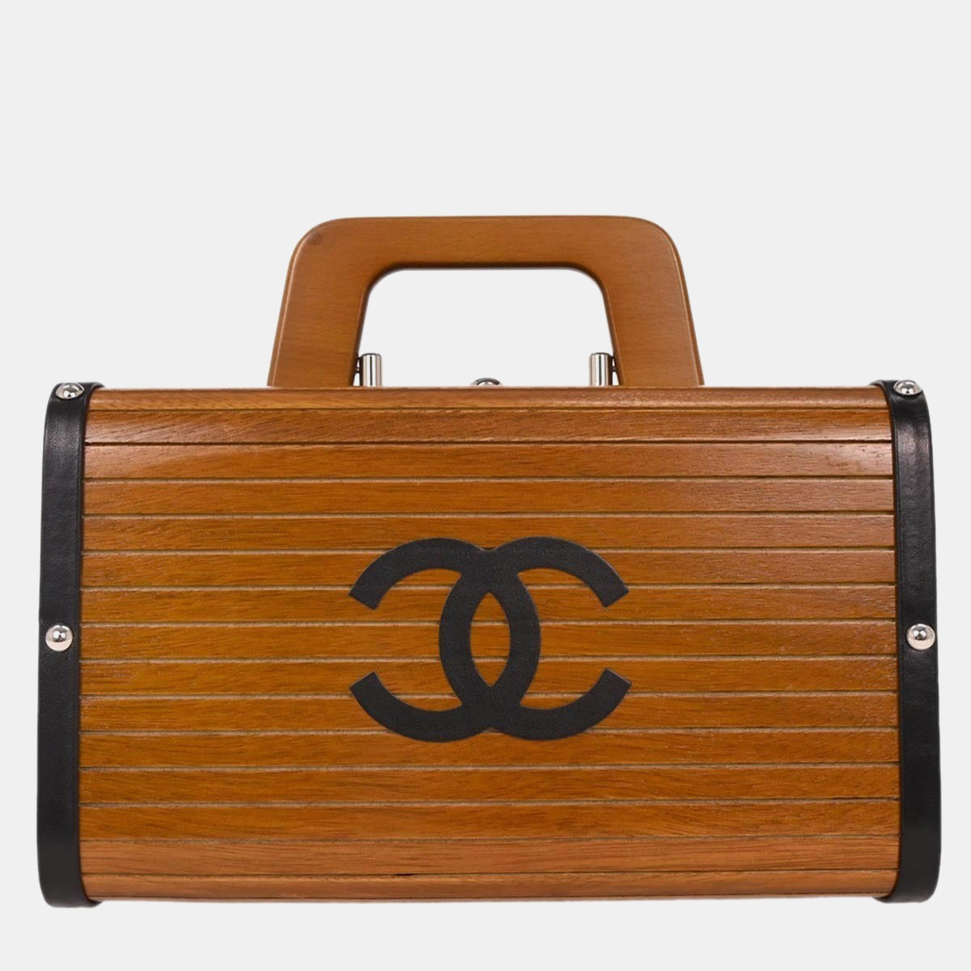 

Chanel Vanity Brown Black Wood Top Handle Bag