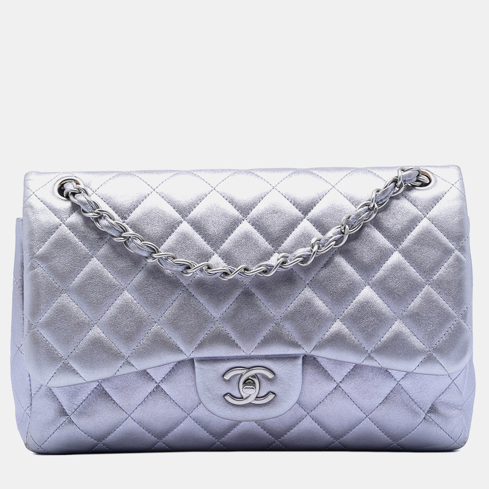 

Chanel Purple Jumbo Classic Metallic Lambskin Double Flap
