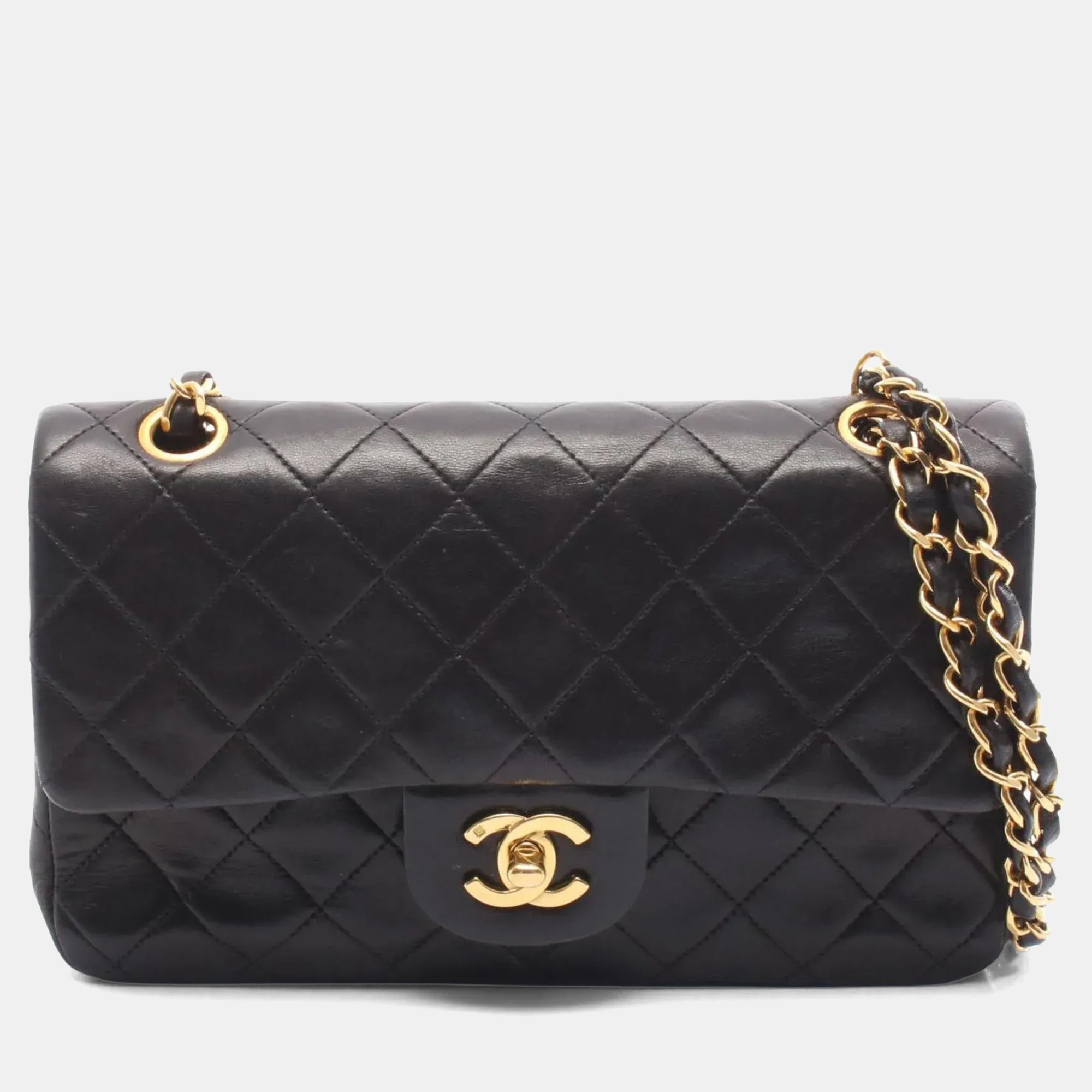 

Chanel Matelasse Double Flap Shoulder Bag In Lambskin Leather Black