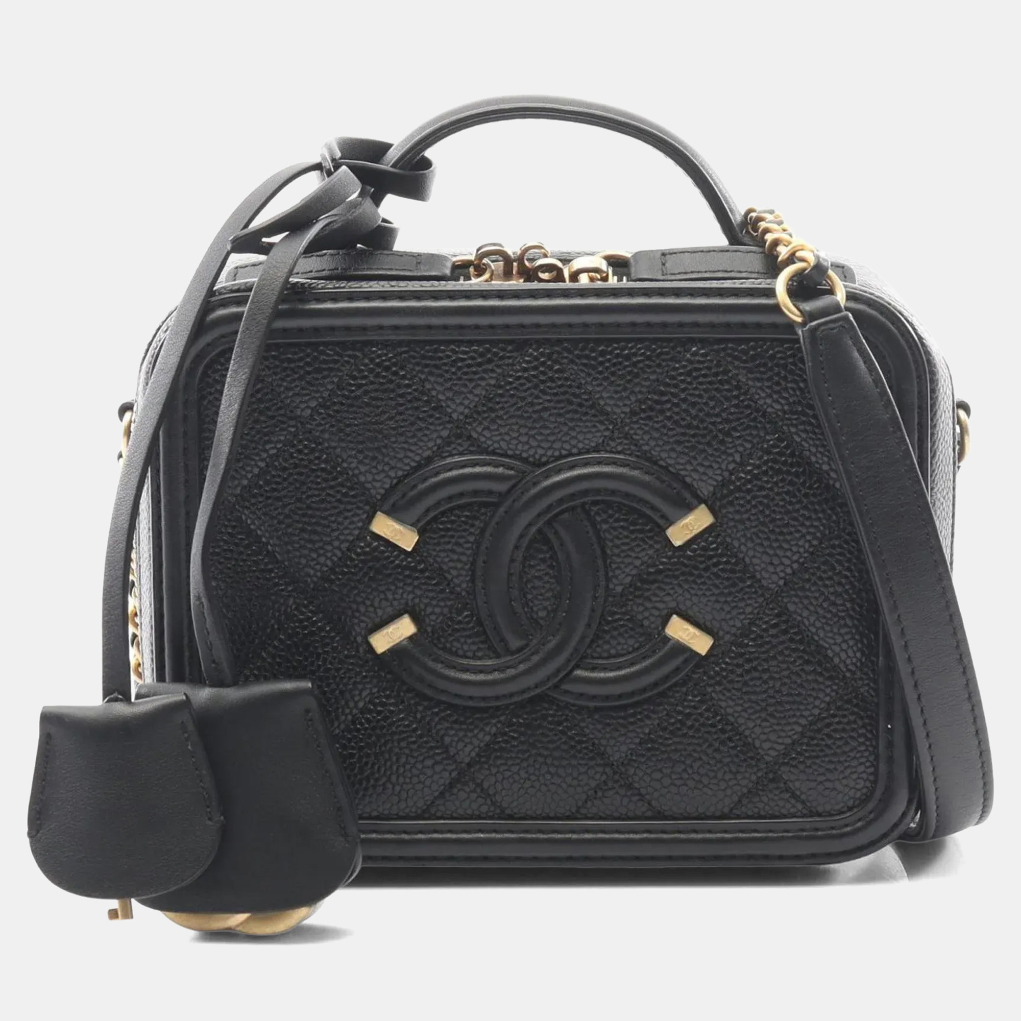 

Chanel Cc Figley Vanity Bag Shoulder Leather Calfskin Black