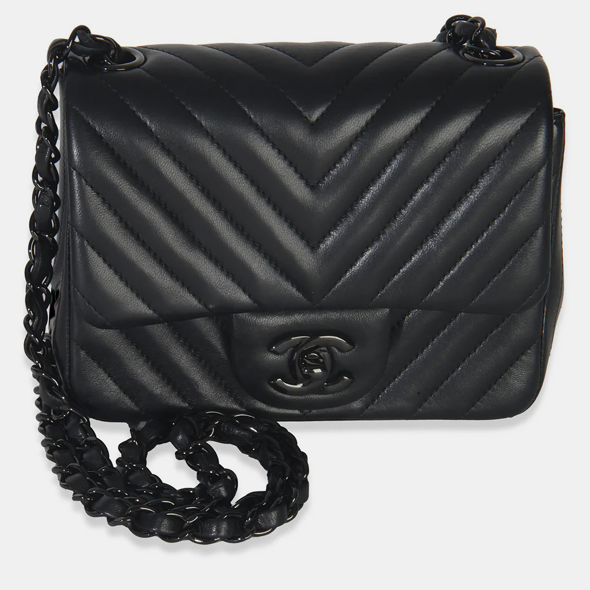 

Chanel So Black Chevron Lambskin Mini Square Flap Bag