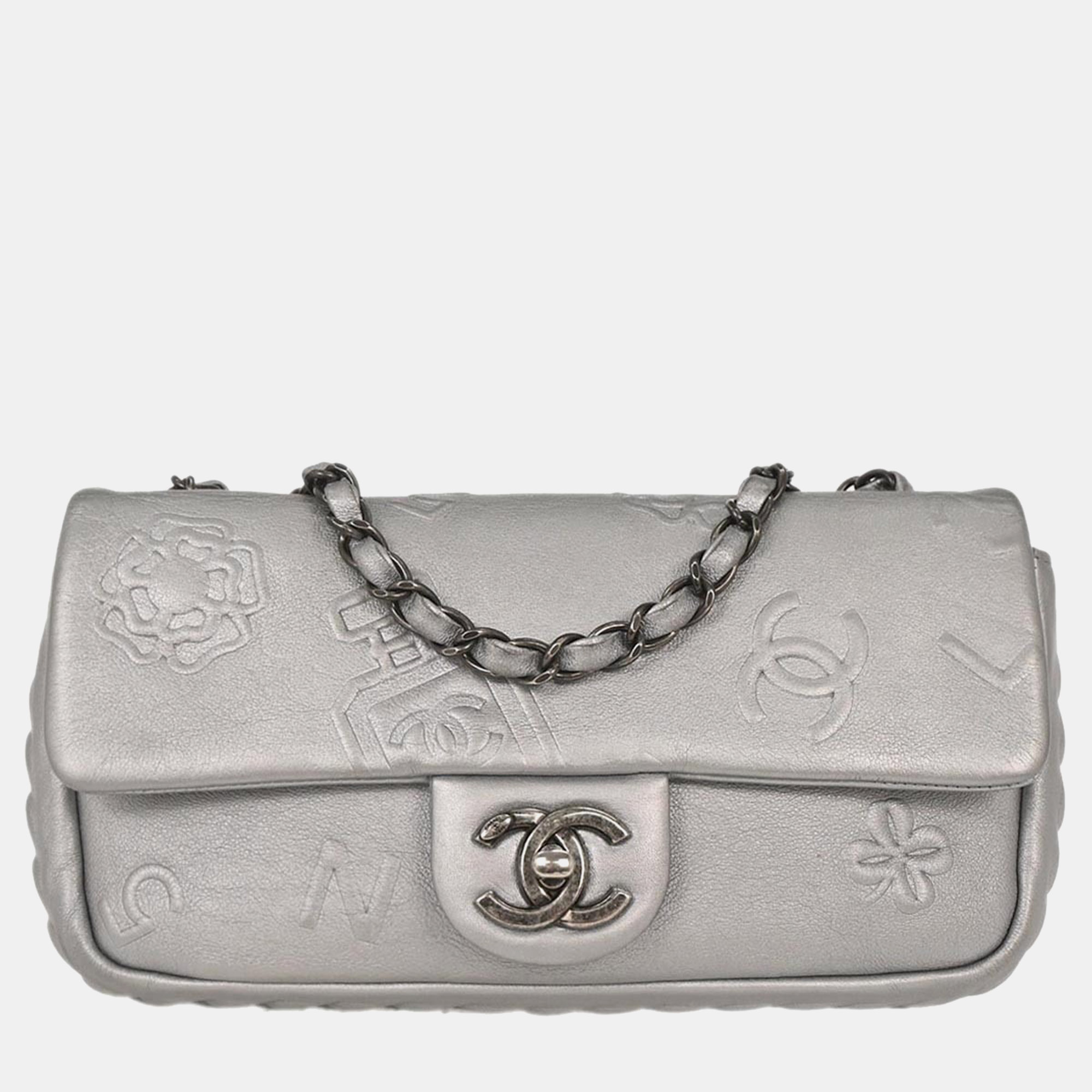 

Chanel Silver Calfskin Icon Shoulder Bag