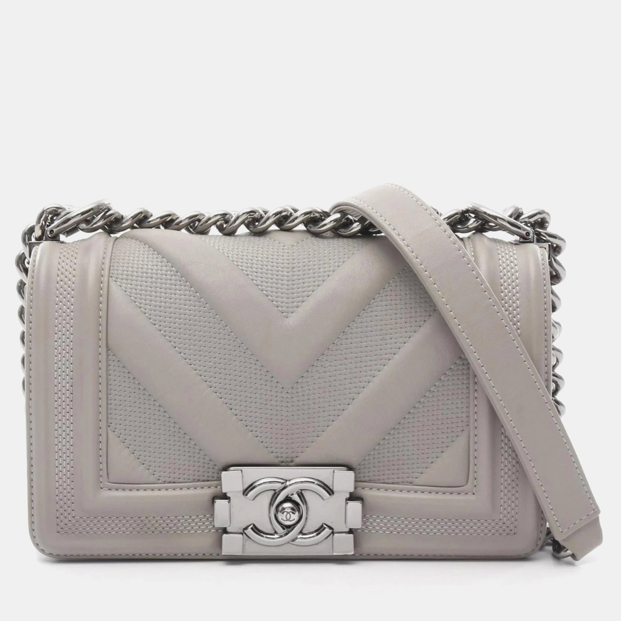 

Chanel Boy Chanel Small V-Stitch Shoulder Bag Leather Gray, Grey