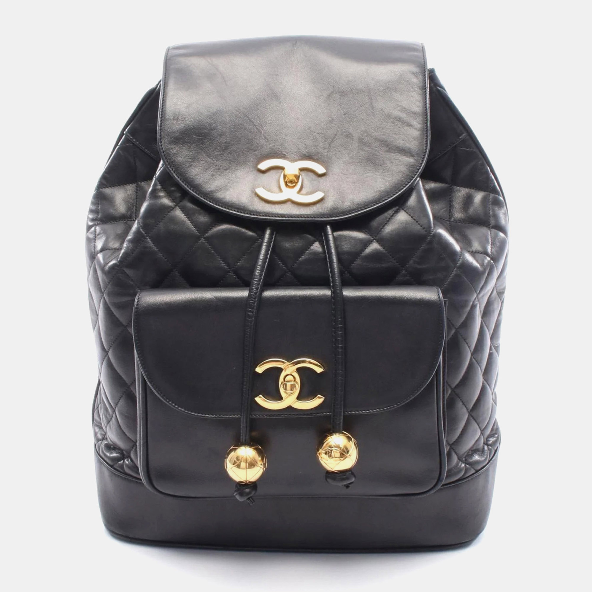 

Chanel Matelasse Backpack Bag In Lambskin Leather Black