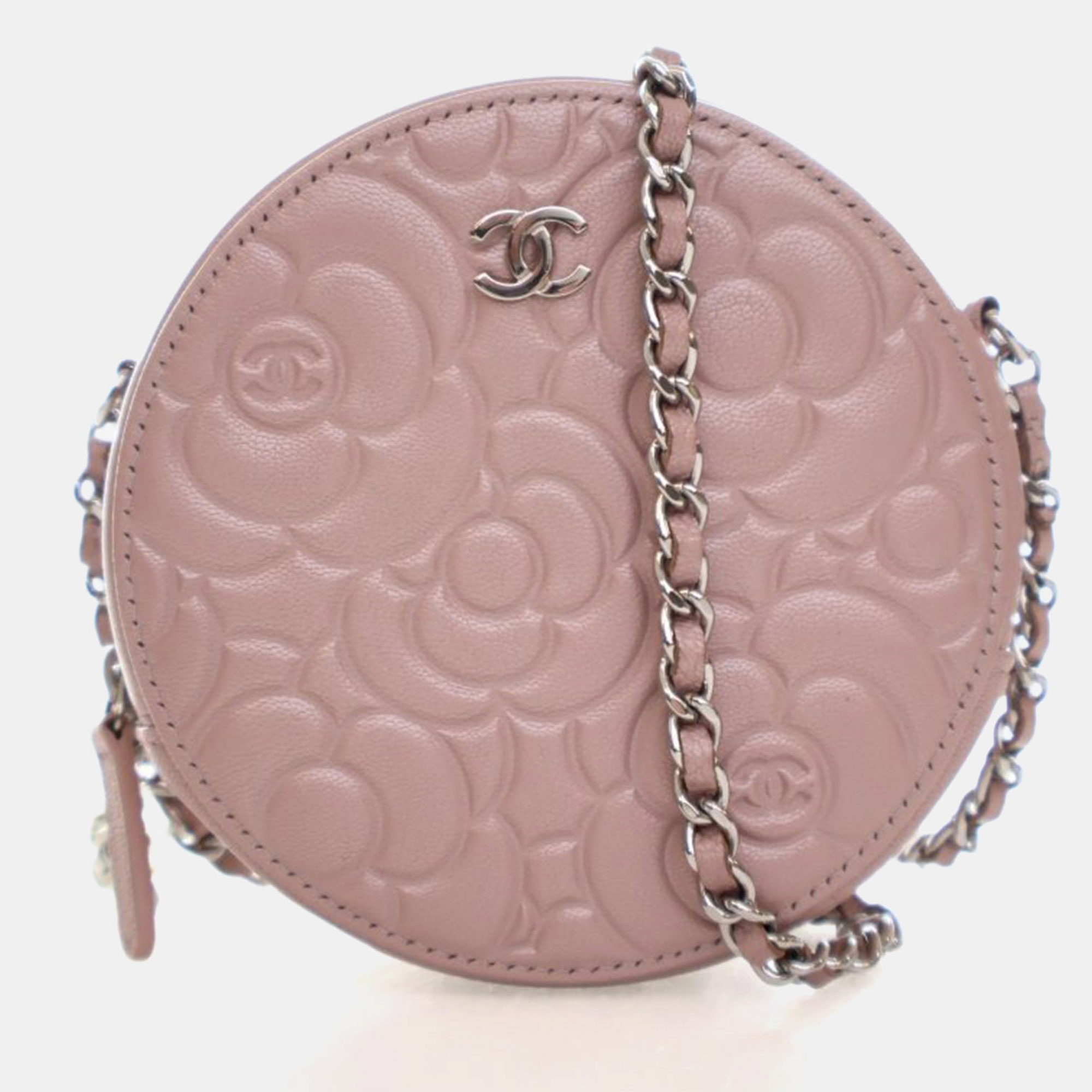 

Chanel Calfskin Round Camellia Clutch With Chain, Pink