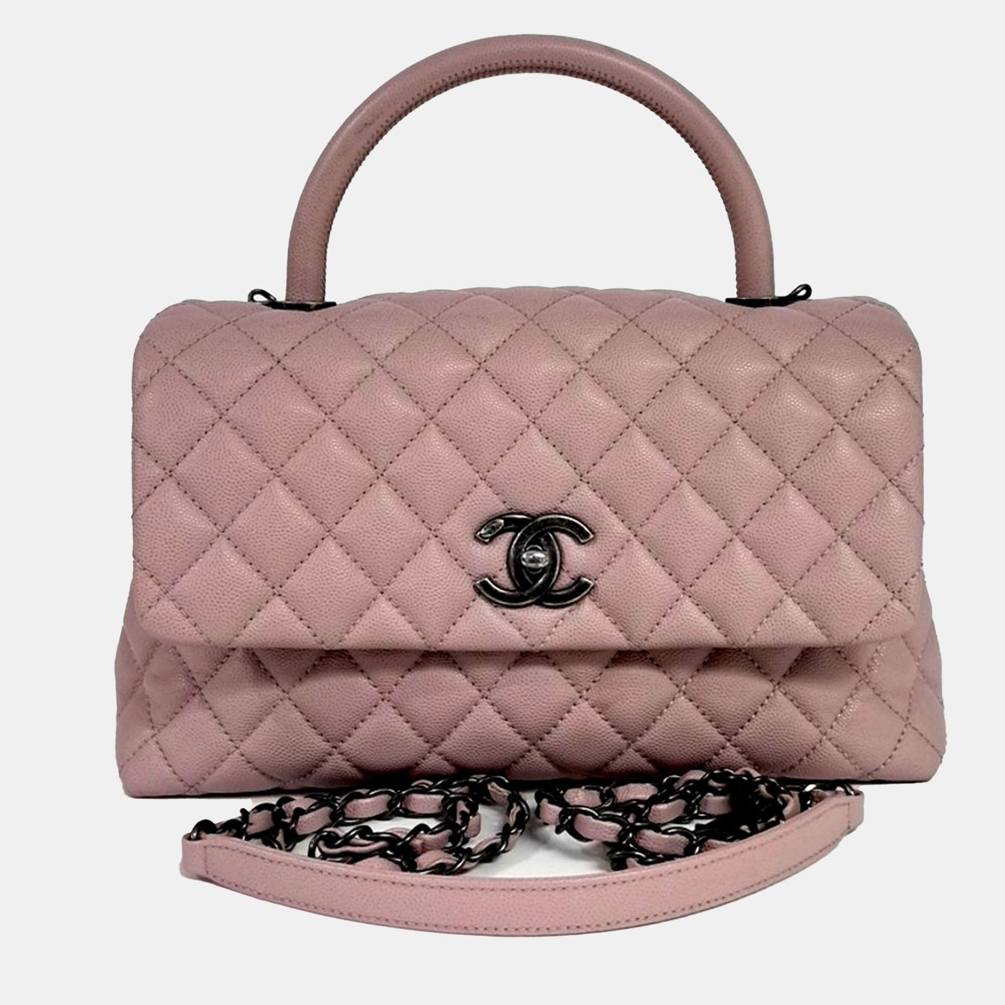 

Chanel Pink Leather Caviar Coco Handle 28