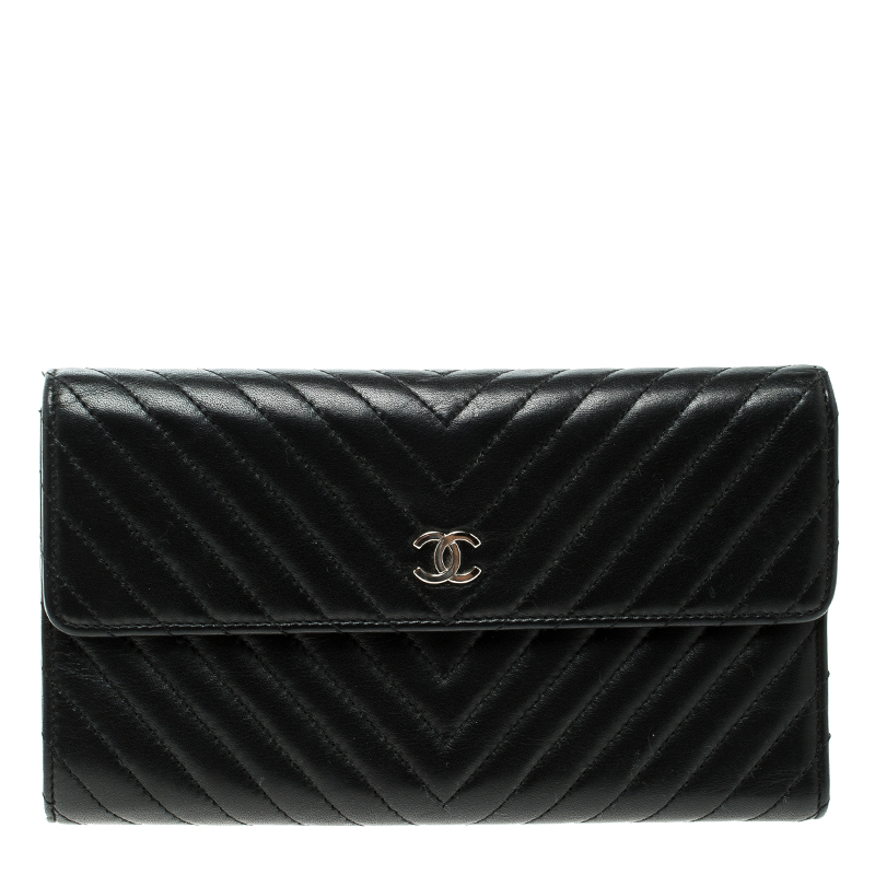Chanel Black Chevron Leather CC Flap Wallet