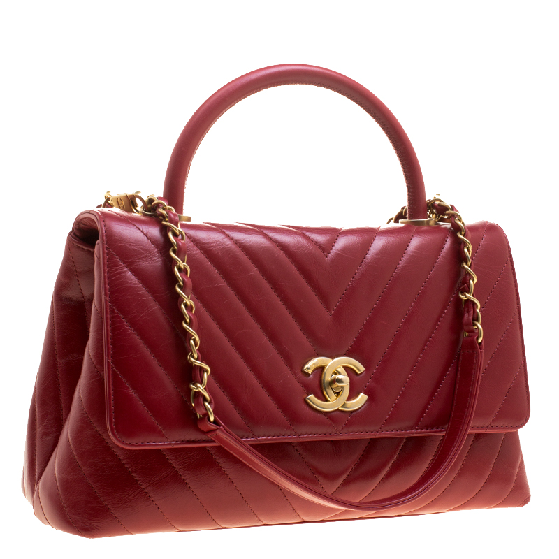 Chanel Red Chevron Quilted Leather Small Coco Top Handle Bag Chanel | TLC
