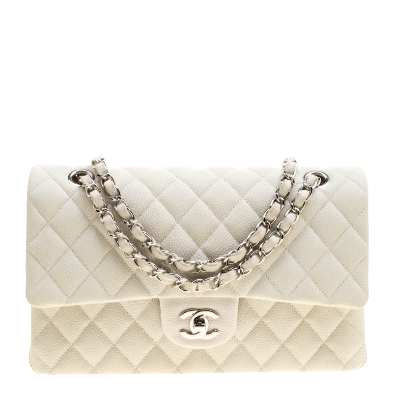 Chanel White Quilted Leather Small Classic Double Flap Bag