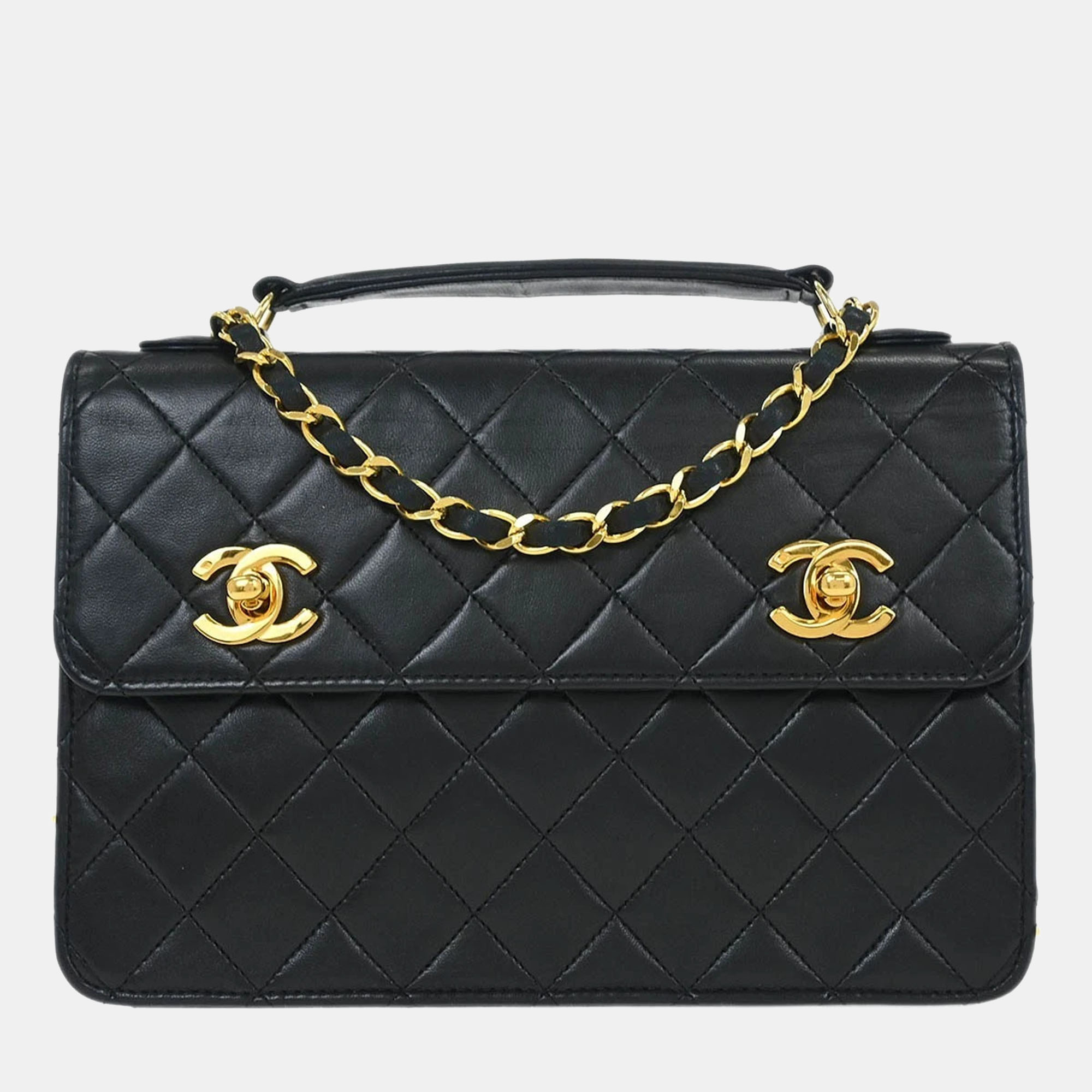 

Chanel Double Turn Lock Black Lambskin Shoulder Bag