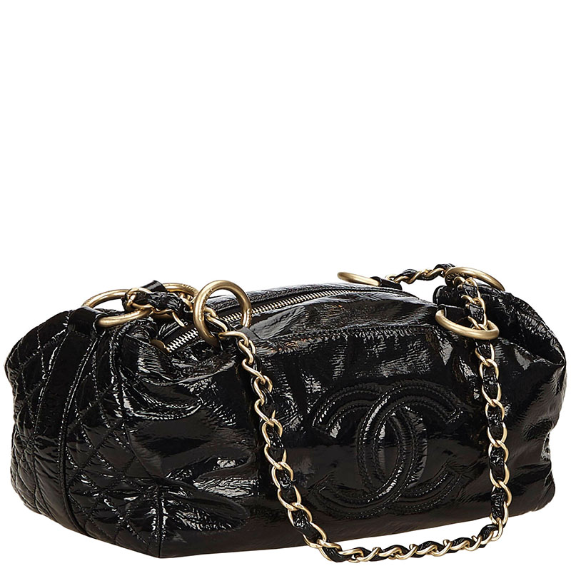 

Chanel Black Quilted Patent Leather CC Satchel Bag