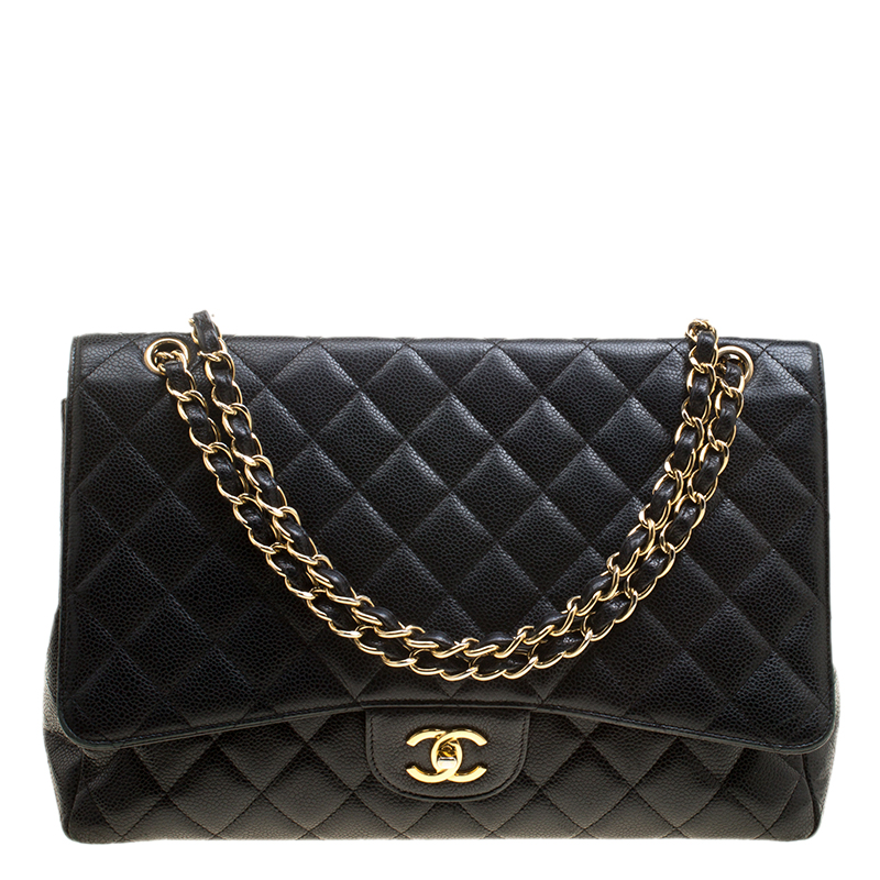Pre Owned Chanel Black Quilted Leather Maxi Classic Single Flap Bag