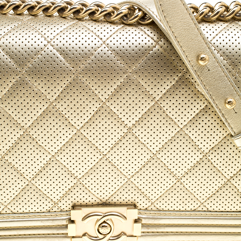 Chanel Light Gold Perforated Leather New Medium Boy Bag Chanel