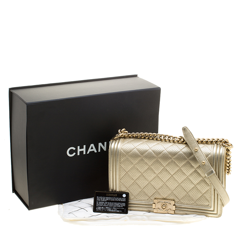 Chanel Light Gold Perforated Leather New Medium Boy Bag Chanel