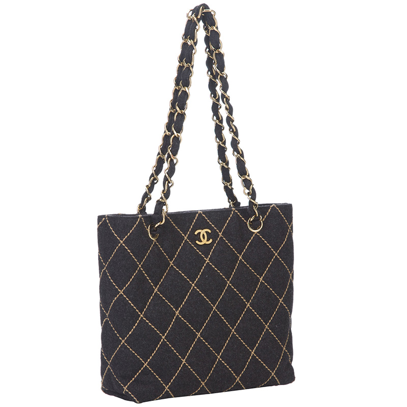 

Chanel Charcoal Quilted Wool Wild Stitch Tote, Black