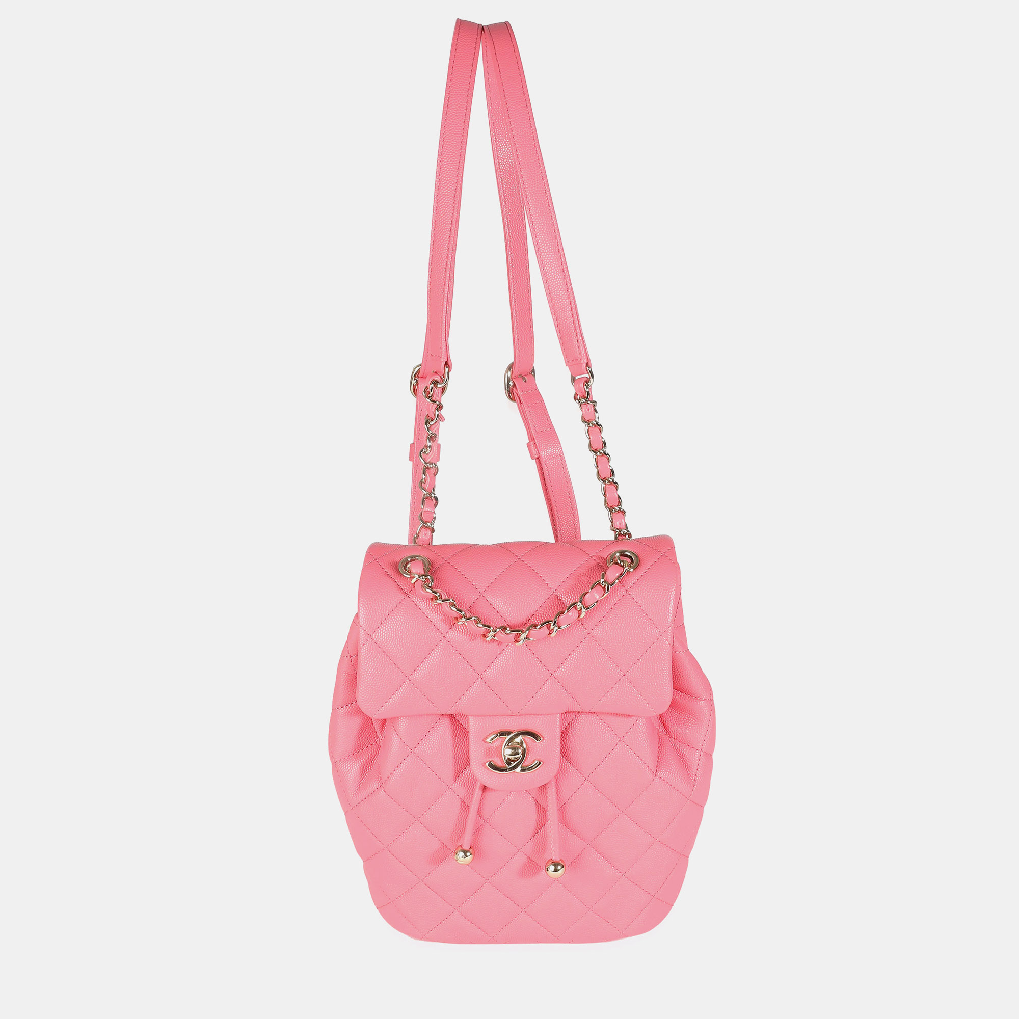 

Chanel Drawstring Pink Quilted Caviar Leather Backpack Bag
