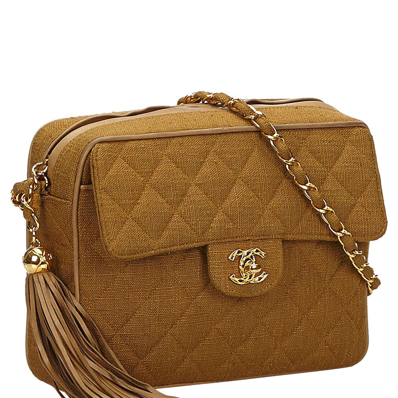 

Chanel Brown Quilted Hemp Tassel Chain Shoulder Bag