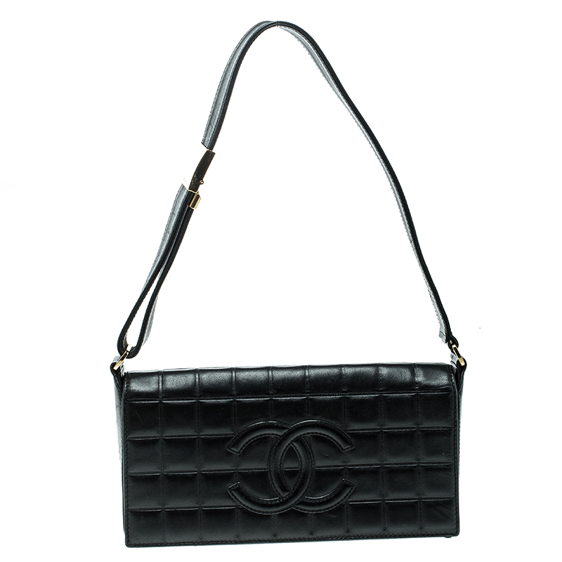 Chanel Black Chocolate Bar Leather East West Shoulder Bag