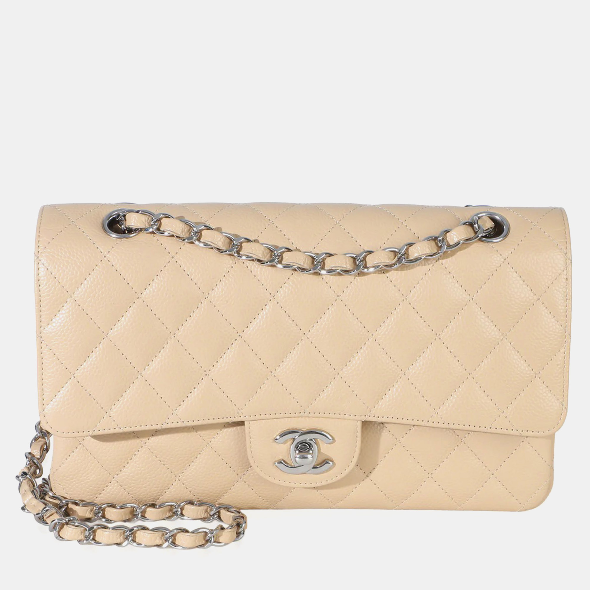 

Chanel Double Flap Medium Beige Quilted Caviar Handbag