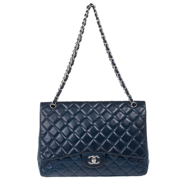 Pre Owned Chanel Navy Blue Classic Maxi Flap Bag