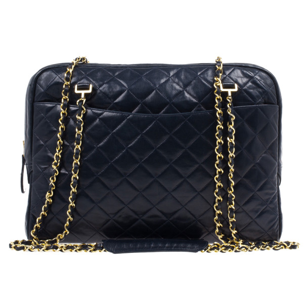 Chanel Navy Blue Lambskin Quilted Large Camera Bag