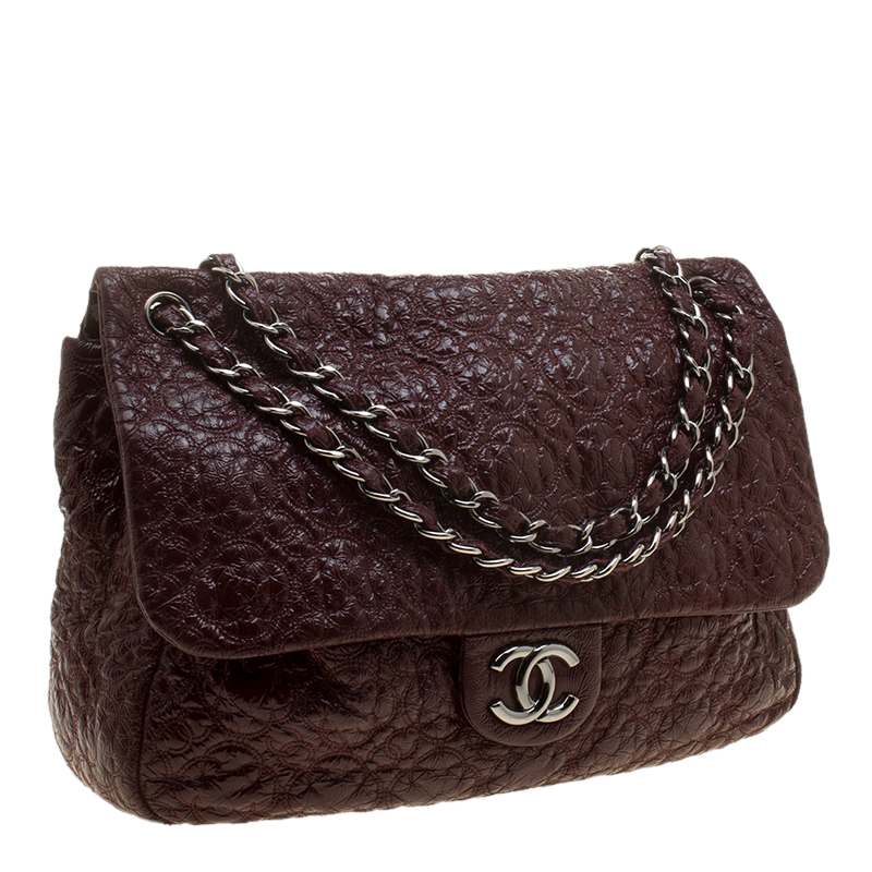 Chanel Burgundy Patent Leather Rock in Moscow Jumbo Classic Flap Bag