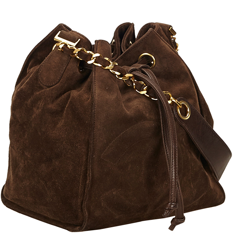 

Chanel Dark Brown Suede Leather Drawstring Shoulder Bag