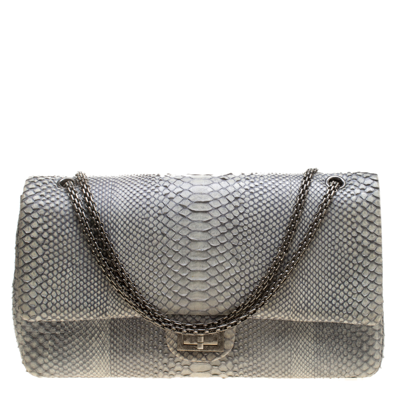 Chanel Grey Python 2 55 Reissue Double Flap Shoulder Bag