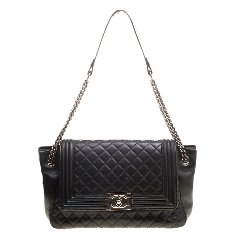 Chanel Black Quilted Leather Boy Accordion Flap Bag
