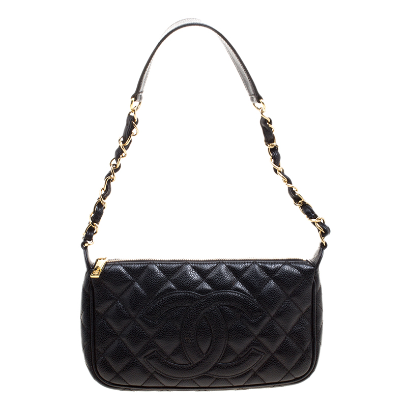 Chanel Black Quilted Caviar Leather CC Shoulder Bag