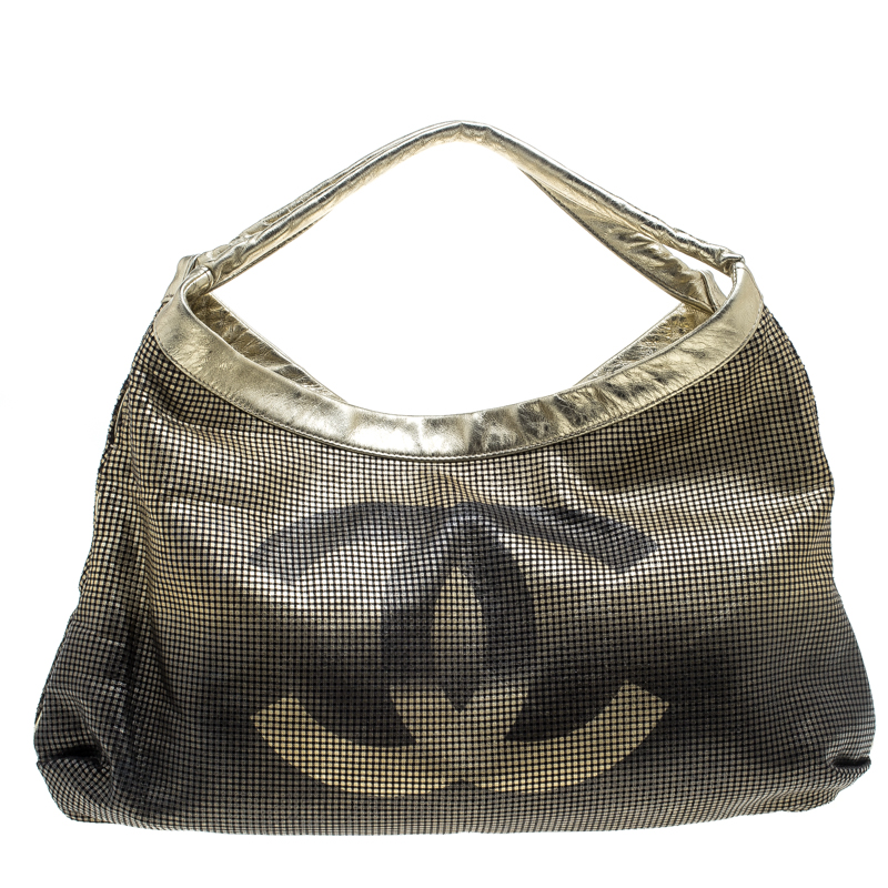 Pre Owned Chanel Gold/Black Leather Hollywood CC Hobo