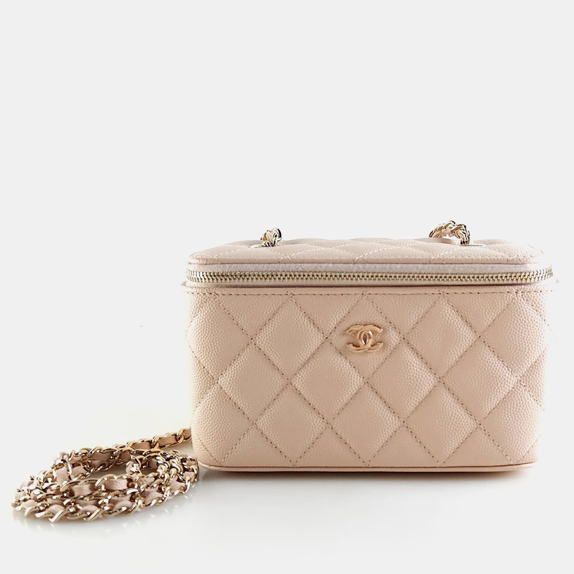 Chanel Small Classic Chain Cosmetic Case Rectangular Pink Caviar Leather Crossbody Bag AP1341
