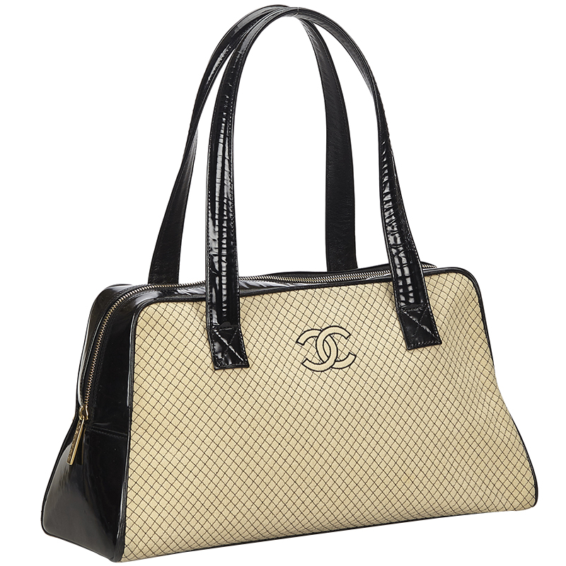 

Chanel Two Tone Quilted Wool/Leather Bowling Bag, Multicolor