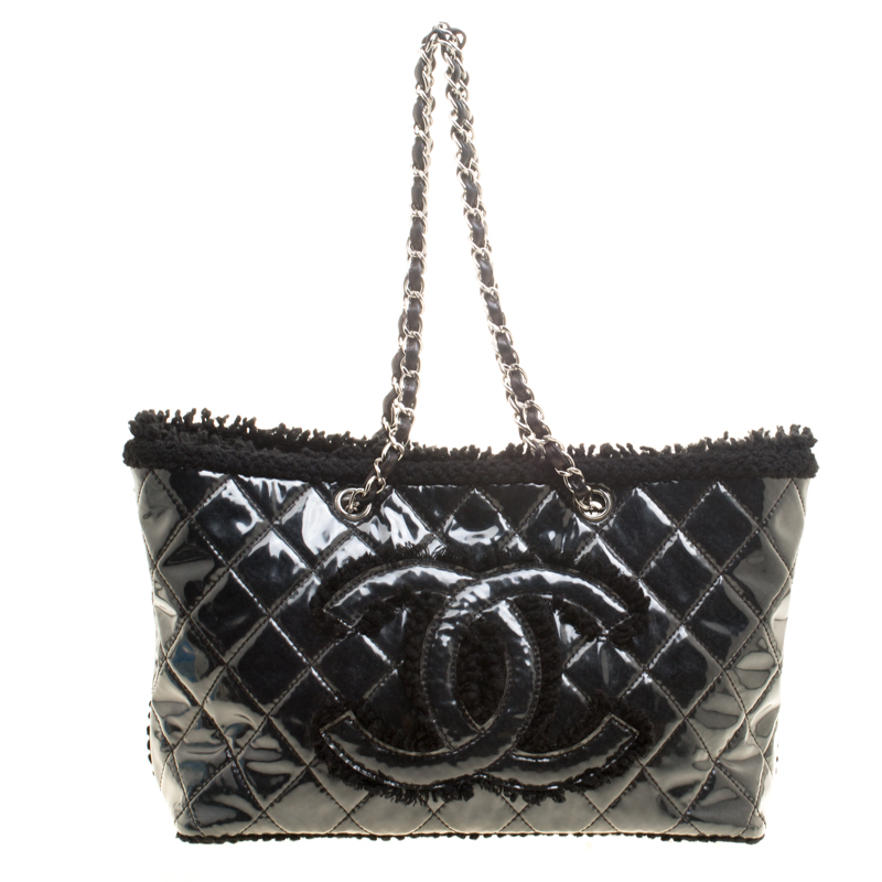 Pre Owned حقيبة يد شانيل CC تويد وفينيل مبطنة سوداء
