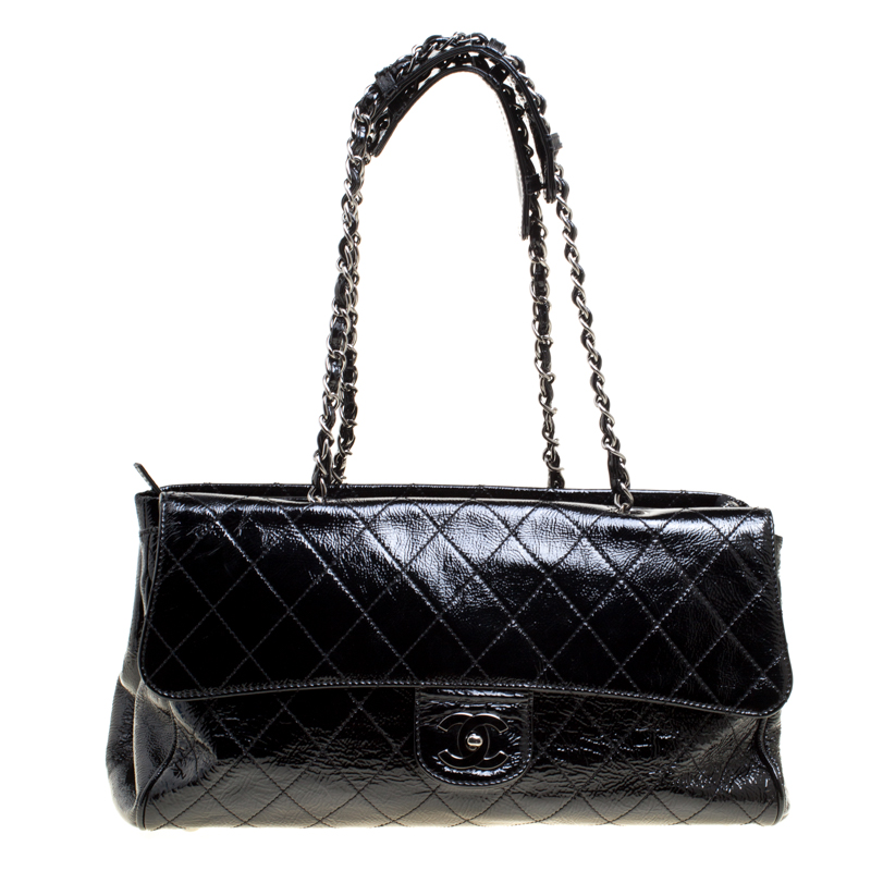 Chanel Black Quilted Patent Leather Ritz Flap Bag