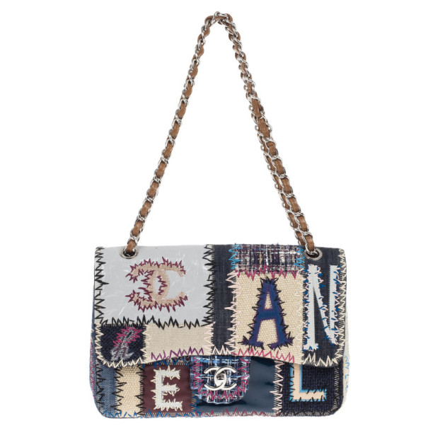 Pre Owned Chanel Multiclor Leather Patchwork Jumbo Classic Flap Bag