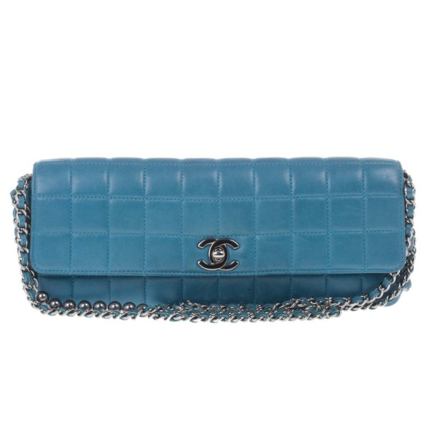Chanel Blue Leather Quilted Chocolate Bar East-West Shoulder Bag