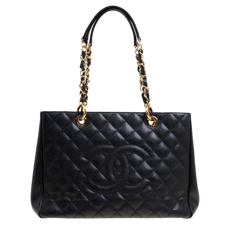 Pre Owned Chanel Black Quilted Caviar Leather GST Tote