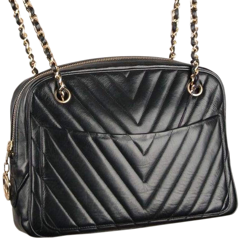 

Chanel Black Quilted Chevron Leather Vintage Shoulder Bag